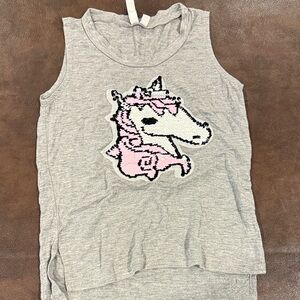 Malibu Sugar size 8. Gray Tank Top with Pink Sequin Unicorn Design